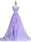 Lavender Sweetheart Tulle A-Line Lace Applique Prom Dresses Beautiful Sweet 16 Dresses