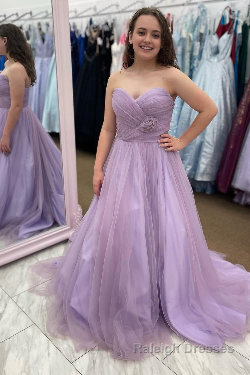 Lavender Tulle A Line Prom Dress with Ruffles Main image