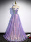 Lavender Tulle and Sequins Sweetheart Long Pary Dress, A-line Prom Dress Formal Dresses