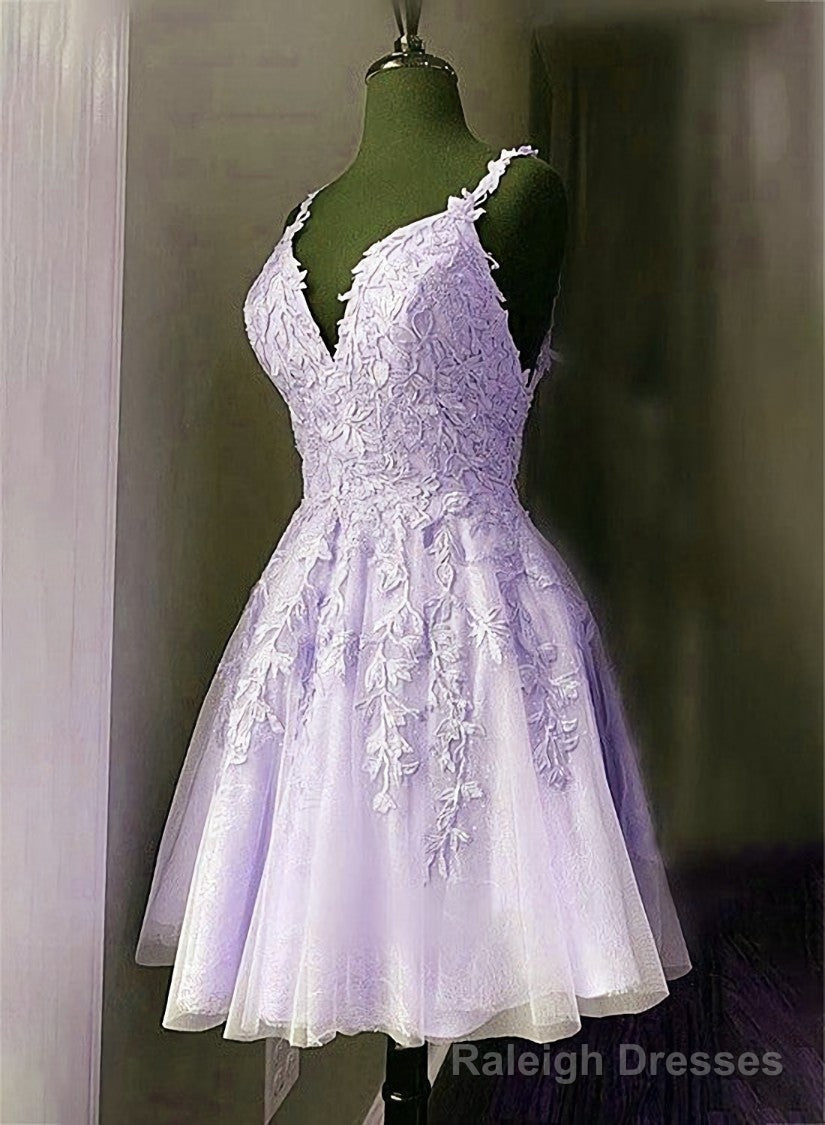 Lavender Tulle Short Straps Prom Dress Homecoming Dress, Tulle Short Prom Dress
