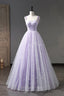 Lavender Tulle Straps Floor Length Prom Dress, Lavender A Line Prom Dress