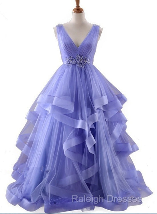 Lavender Tulle V-Neckline Layers Long Sweet 16 Dress, Light Purple Prom Dress Party Dress