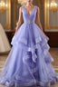 Lavender Tulle V-Neckline Layers Long Sweet 16 Dress, Light Purple Prom Dress Party Dress