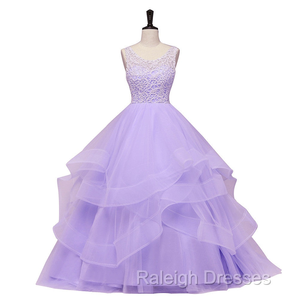 Lavender Tulle With Lace Ruffled Long Formal Gown, Ball Gown Sweet 16 Dress Secondary image