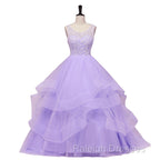 Lavender Tulle With Lace Ruffled Long Formal Gown, Ball Gown Sweet 16 Dress