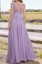 Lavender V Neck Chiffon Floor Length Bridesmaid Dress Long Bridesmaid Dresses With Pleated Split