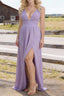 Lavender V Neck Chiffon Floor Length Bridesmaid Dress Long Bridesmaid Dresses With Pleated Split
