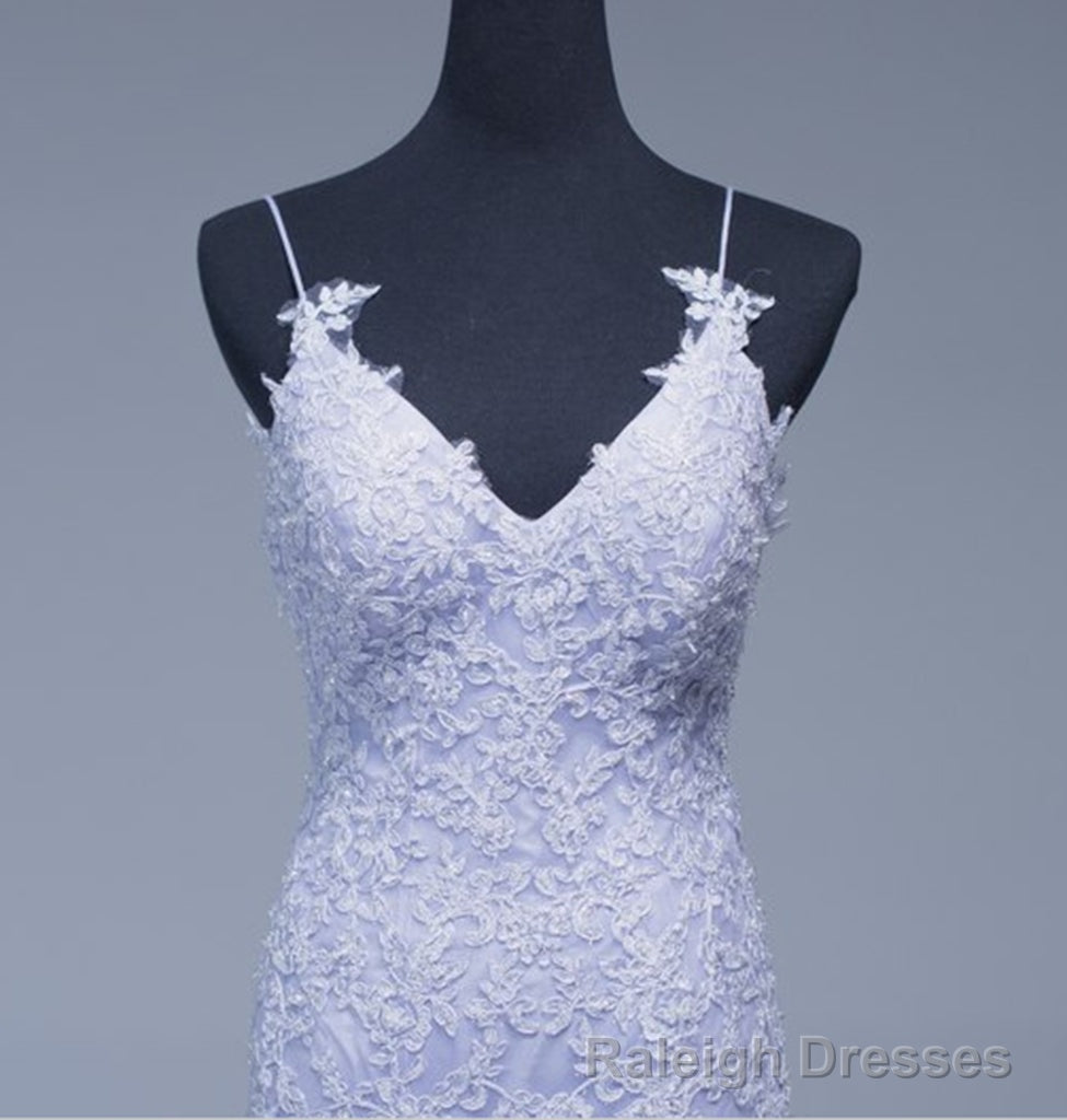 Lavener Tulle with Lace Sheath Spaghetti Straps Evening Dresses, Long Prom Dresses