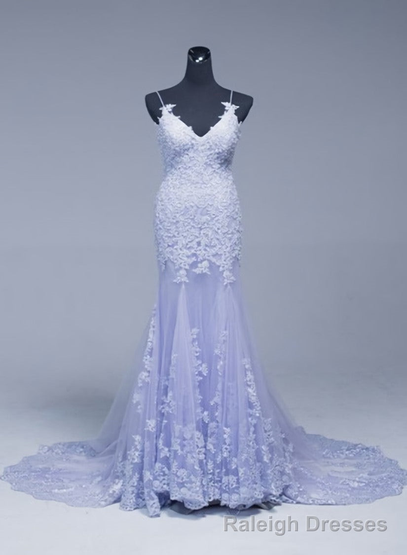 Lavener Tulle with Lace Sheath Spaghetti Straps Prom Dresses, Long Prom Dresses Secondary image