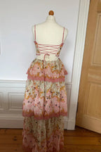 Orange Fashion Sweet Floral Layered Lace Prom Dresses Long Prom Gowns Garden Prom Dresses