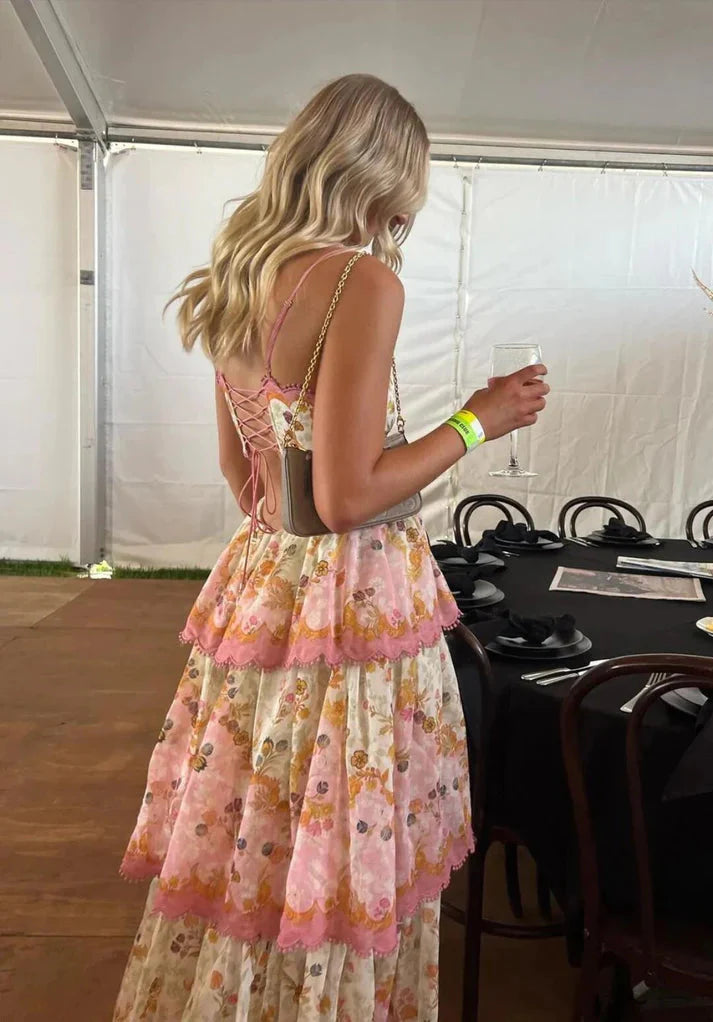 Orange Fashion Sweet Floral Layered Lace Prom Dresses Long Prom Gowns Garden Prom Dresses Secondary image