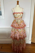 Orange Fashion Sweet Floral Layered Lace Prom Dresses Long Prom Gowns Garden Prom Dresses