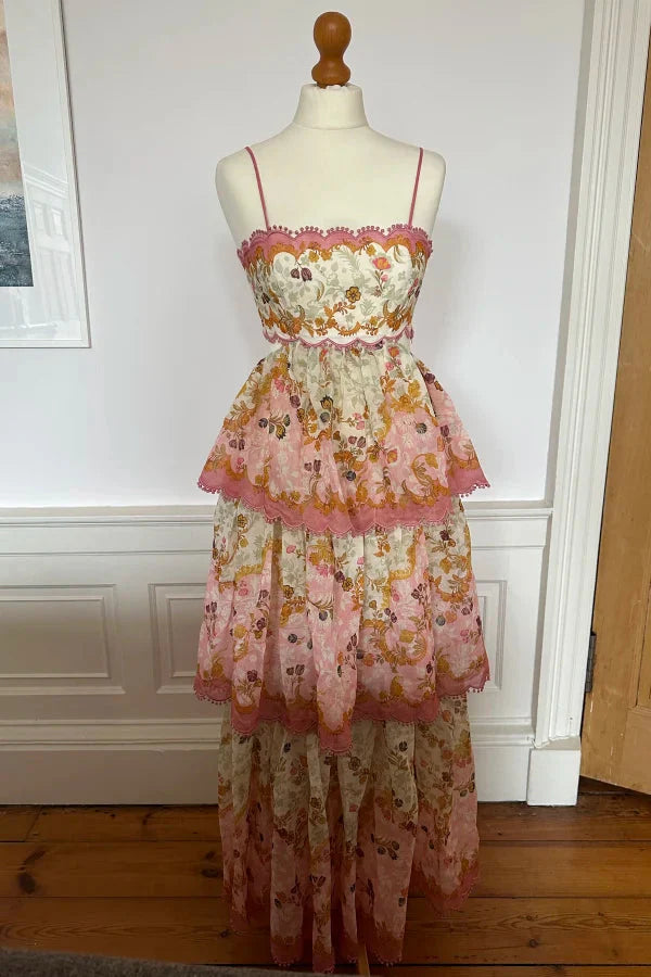 Orange Fashion Sweet Floral Layered Lace Prom Dresses Long Prom Gowns Garden Prom Dresses