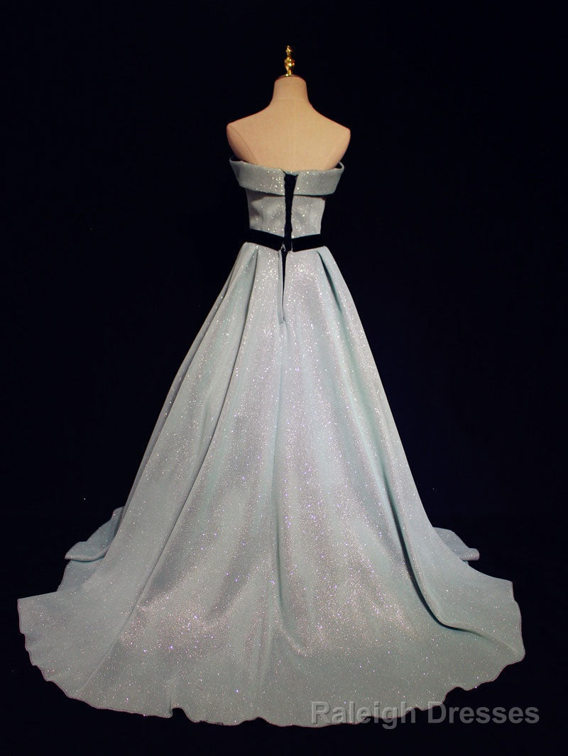 Light Blue A line Long Prom Dress, Blue Formal Prom Dresses