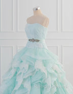 Light Blue A-Line Strapless Tulle Lace Long Prom Dress Vintage Wedding Dress