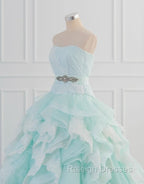 Light Blue A-Line Strapless Tulle Lace Prom Dresses Long Vintage Wedding Dresses