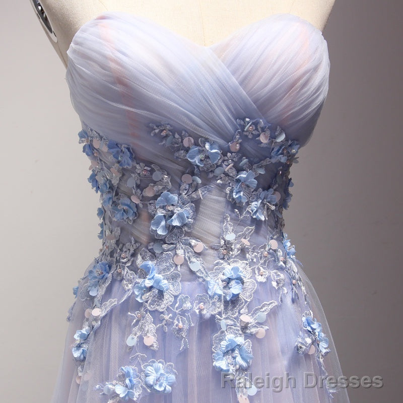 Light Blue and Pink Charming Sweetheart Lace Prom Dress , Formal Dress , Formal Gown