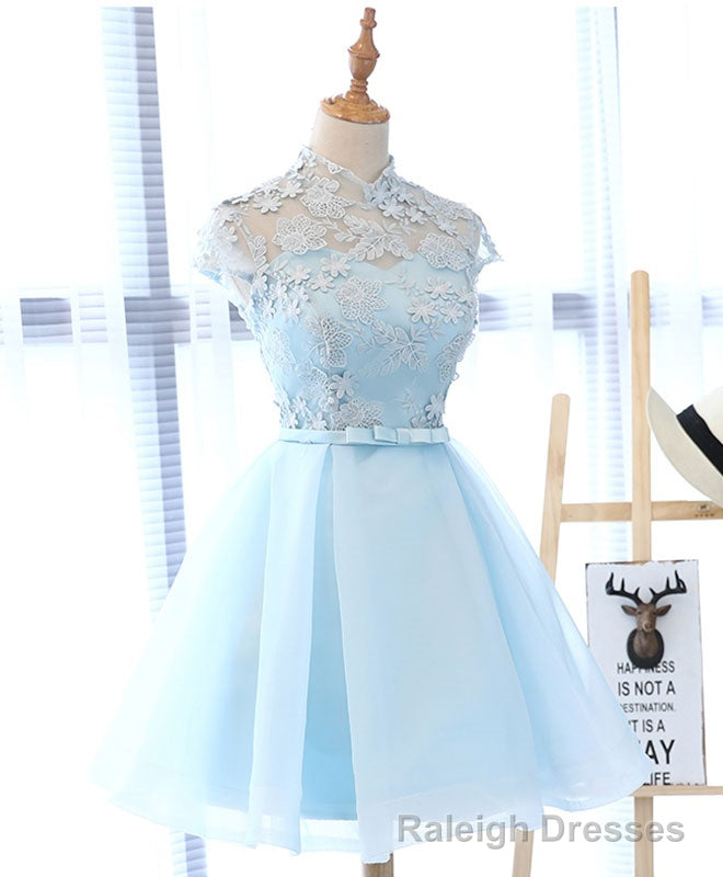 Light Blue Applique Short Prom Dress, Blue Homecoming Dress Secondary image