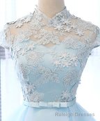 Light Blue Applique Short Prom Dress, Blue Homecoming Dress
