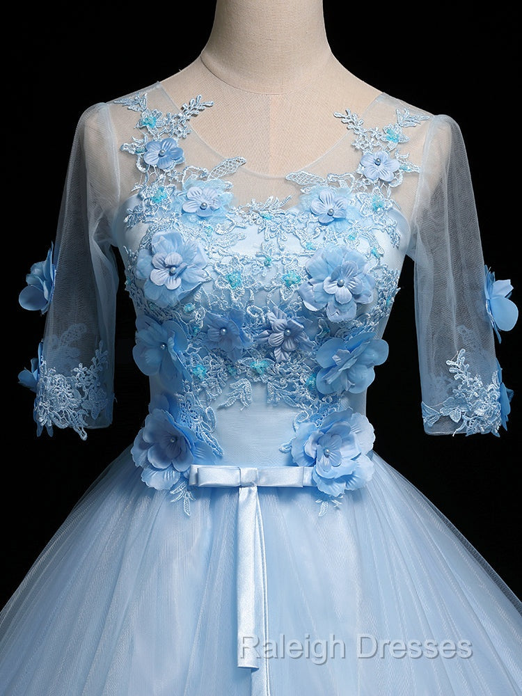 Light Blue Ball Gown With Sleeves Party Dress, Blue Sweet 16 Dress Secondary image