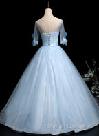 Light Blue Ball Gown With Sleeves Party Dress, Blue Sweet 16 Dress