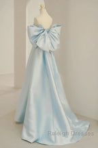 Light Blue Chic Satin Off Shoulder Long Party Dress, A-Line Light Blue Formal Dress