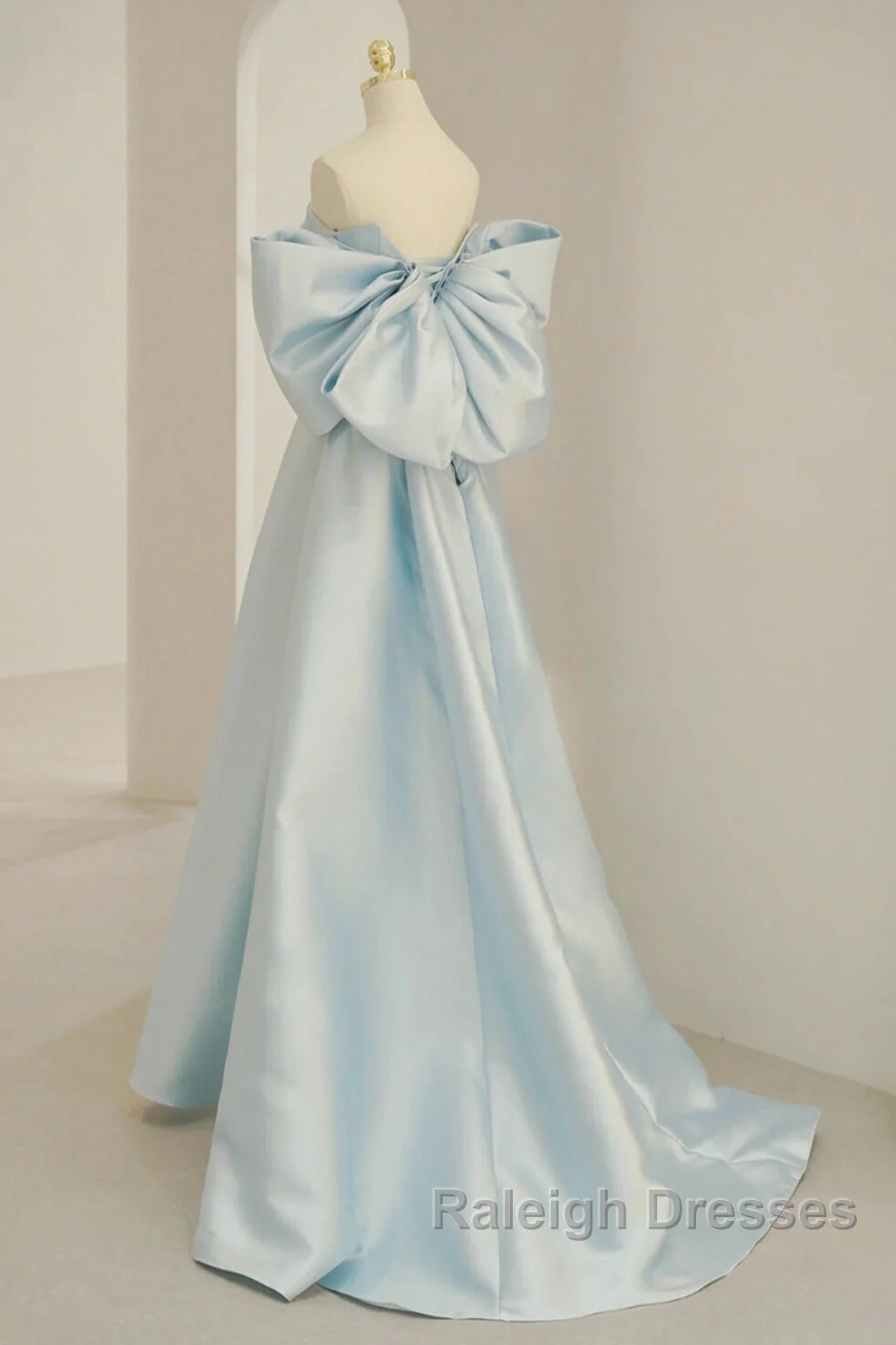 Light Blue Chic Satin Off Shoulder Long Party Dress, A-Line Light Blue Formal Dress