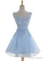 Light Blue Cute V-Neckline Lace Short Party Dress, Lace Formal Dress, Lace Party Dresses