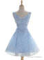 Light Blue Cute V-Neckline Lace Short Party Dress, Lace Formal Dress, Lace Party Dresses