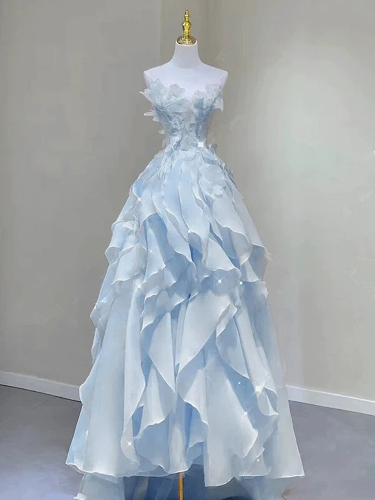 Light Blue Fashion Fairy Low Back Long Prom Dresses Light Blue Prom Dresses Main image