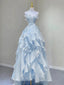 Light Blue Fashion Fairy Low Back Long Prom Dresses Light Blue Prom Dresses