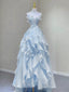 Light Blue Fashion Fairy Low Back Long Prom Dresses Light Blue Prom Dresses