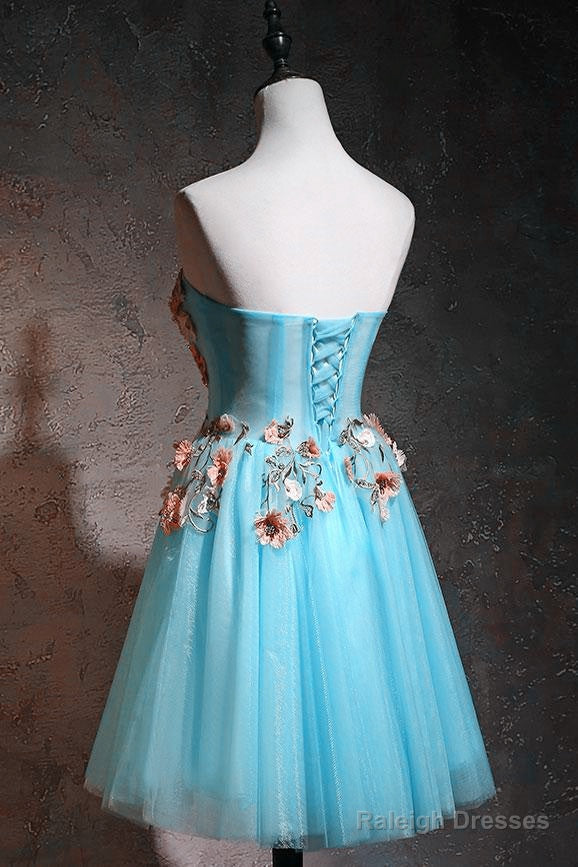 Light Blue Flowers Cute Tulle Knee Length Party Dress, Blue Floral Homecoming Dress Prom Dress Secondary image