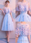 Light Blue Flowers Tulle Short Homecoming Dresses