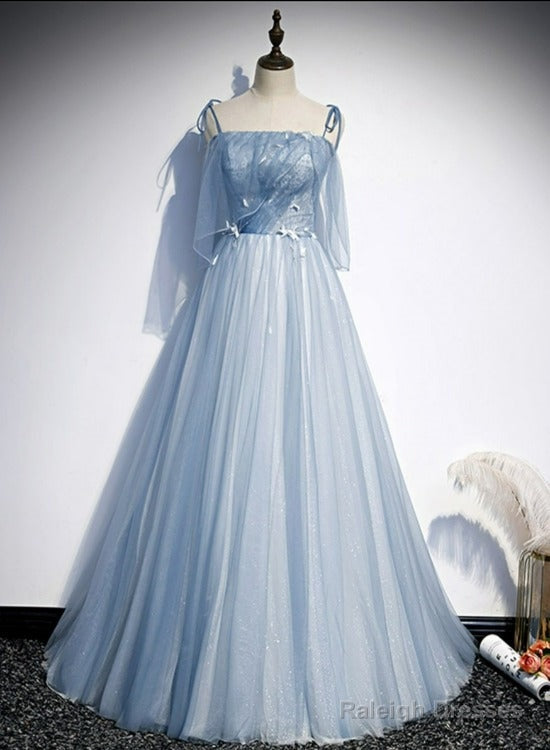 Light Blue Glitter Spaghetti Straps Prom Dresses Lace Up Back Wedding Dresses Glitter Tulle Prom Dress Main image