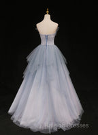 Light Blue Gradient Tulle With Beaded Long Formal Dress, Light Blue Long Prom Dress