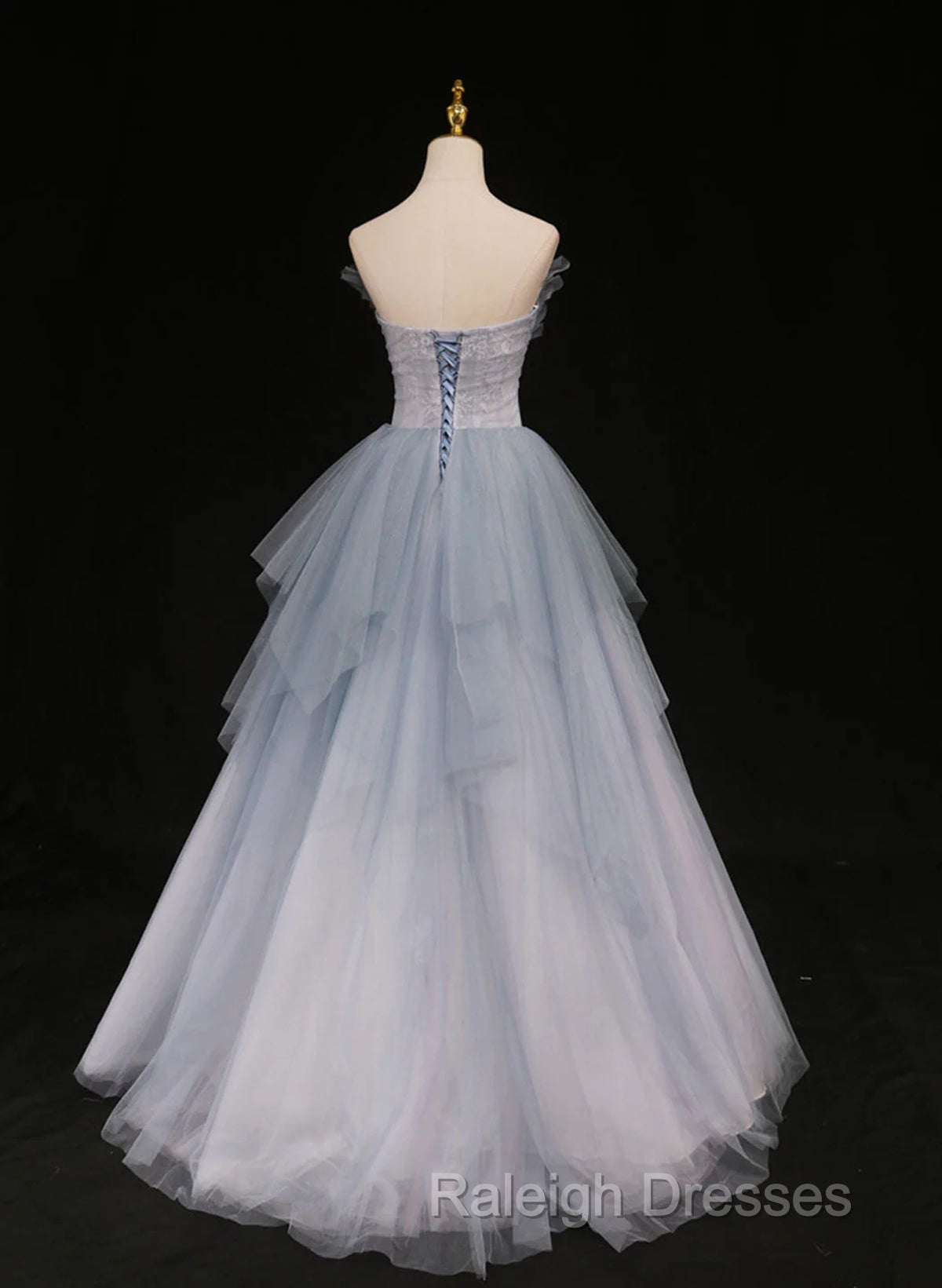 Light Blue Gradient Tulle With Beaded Long Formal Dress, Light Blue Long Prom Dress