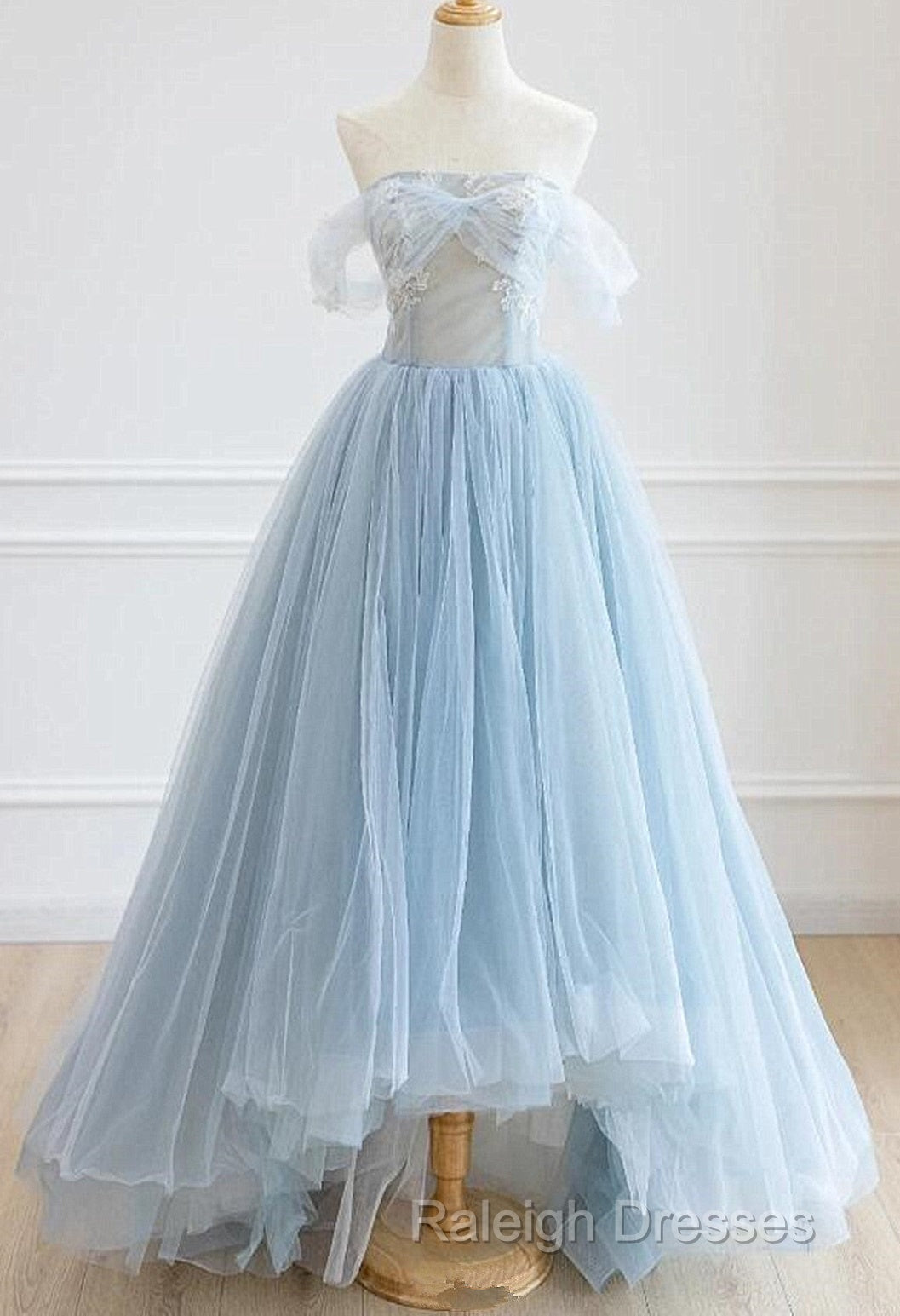 Light Blue High Low Tulle Sweetheart Prom Dress, Light Blue Homecoming Dress