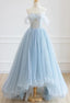Light Blue High Low Tulle Sweetheart Prom Dress, Light Blue Homecoming Dress