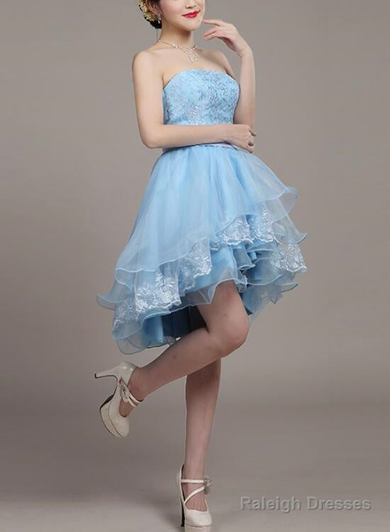 Light Blue Lace And Organza High Low Dresses, High Low Party Dresses, Cute Teen Dresses Secondary image
