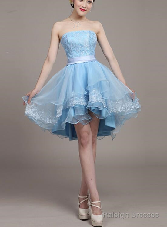 Light Blue Lace And Organza High Low Dresses, High Low Party Dresses, Cute Teen Dresses Main image