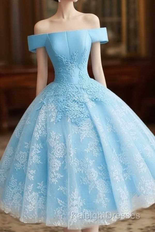 Light Blue Lace And Satin Short Prom Dresses Blue Homecoming Dresses Main image
