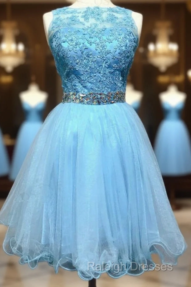 Light Blue Lace Appliques Short Homecoming Dress Main image