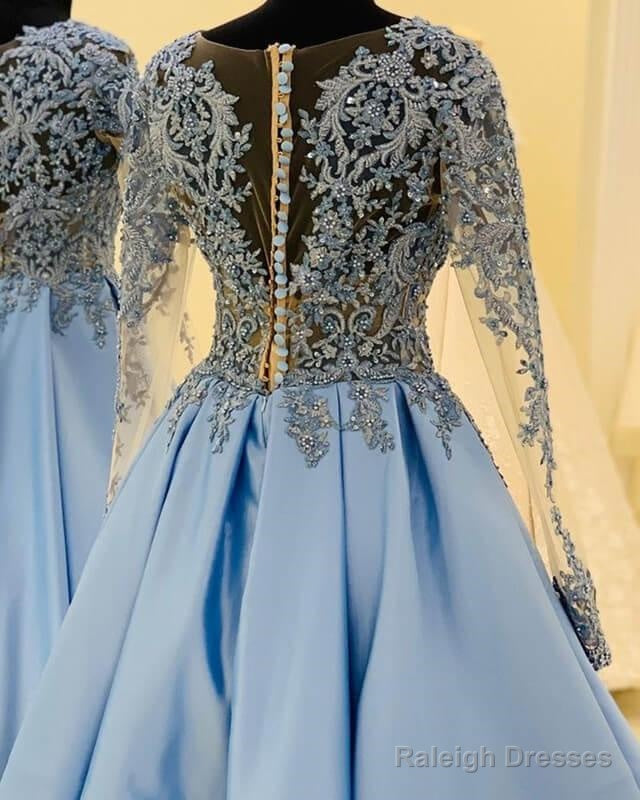 Light Blue Lace Long Sleeve Homecoming Dress