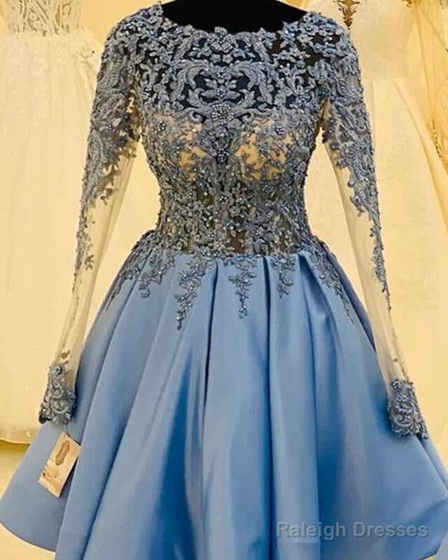 Light Blue Lace Long Sleeve Homecoming Dress
