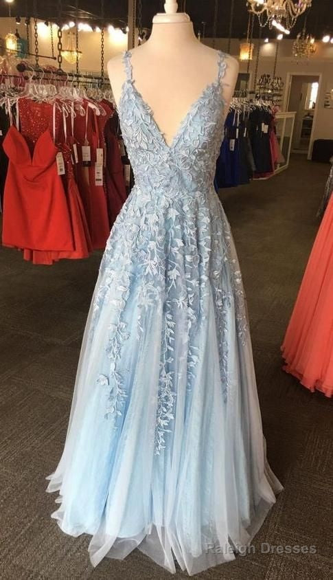 Light Blue Lace Prom Dresseses Prom Dresses Graduation School Prom Gowns Main image
