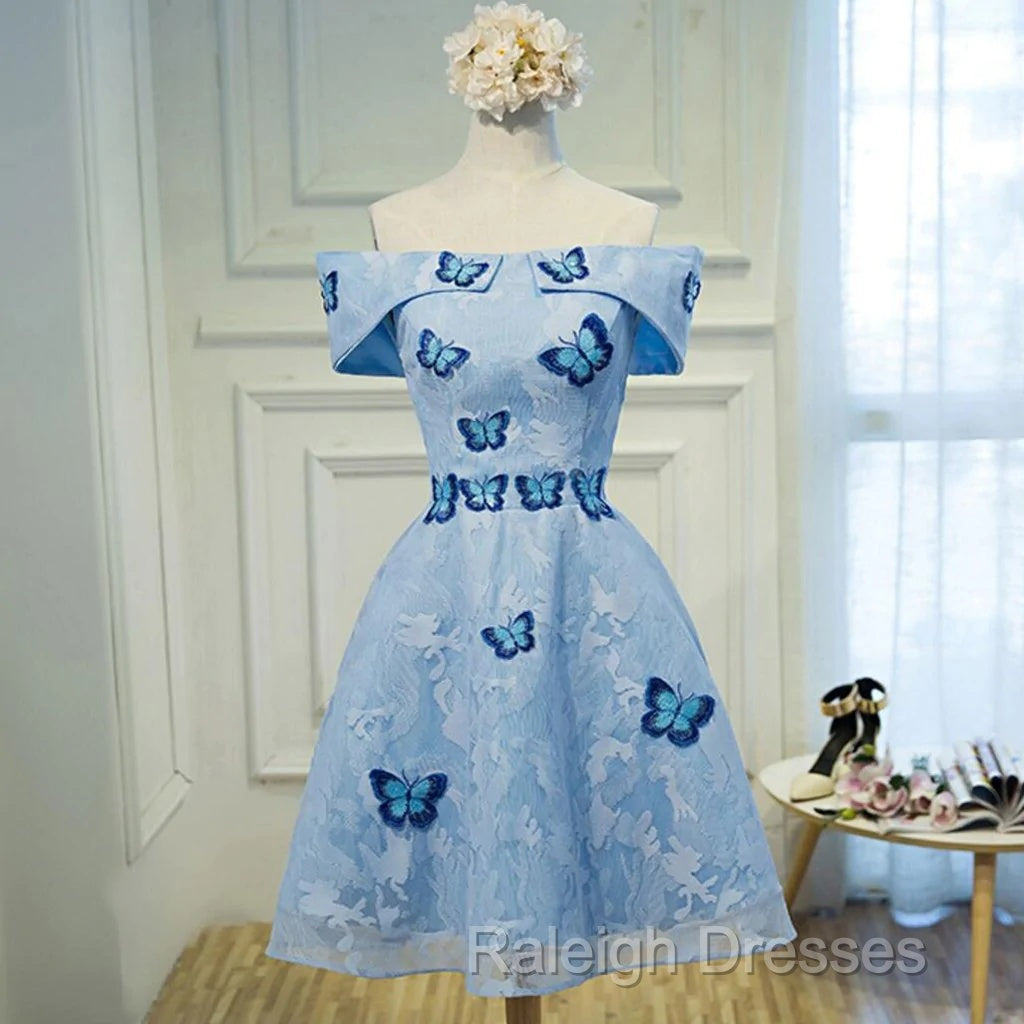 Light Blue Lace With Butterflies Short Homecoming Dress, Blue Prom Dress Secondary image