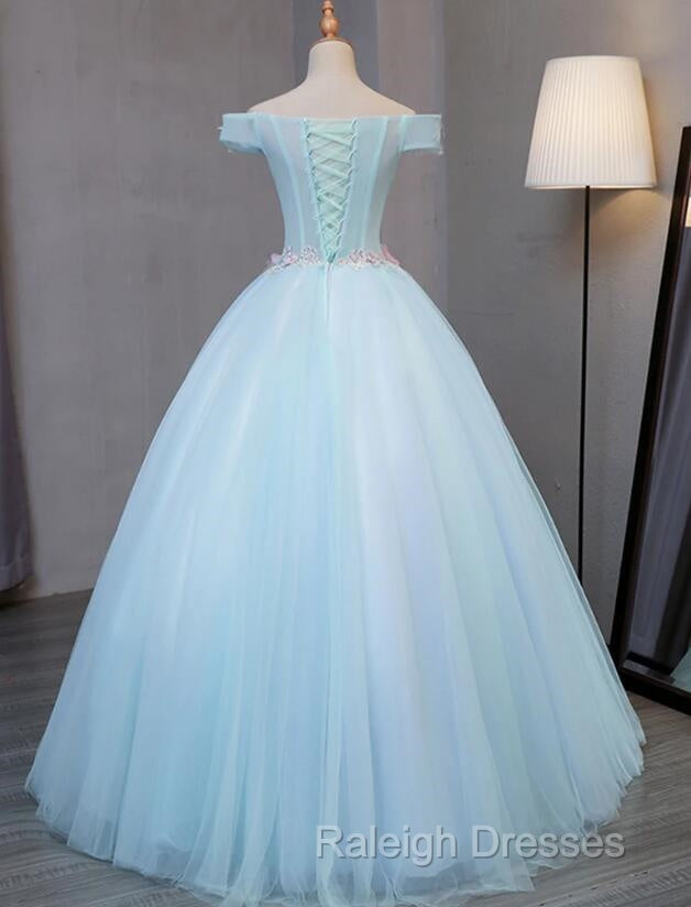 Light Blue Long Floral Tulle Sweet 16 Dress,  Quinceanera Dress