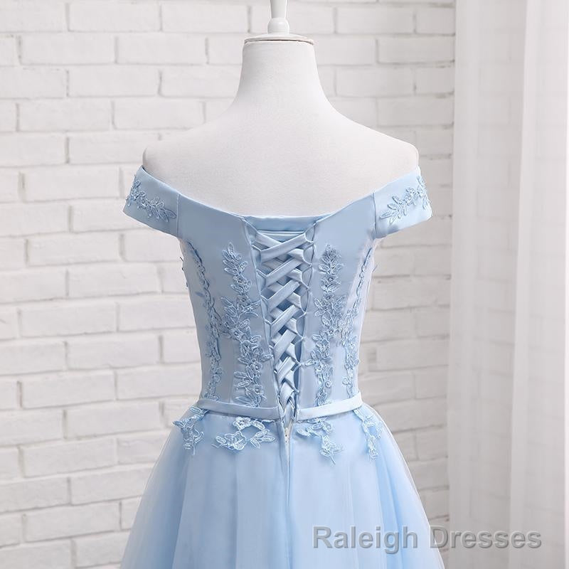 Light Blue Off Shoulder Tulle Party Dress, Blue Homecoming Dresses