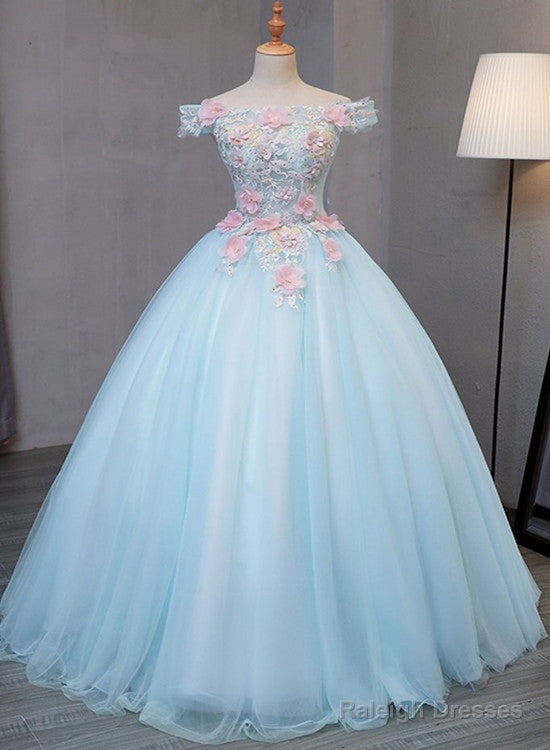 Light Blue Off Shoulder Tulle Princess Sweet 16 Dresses, Gorgeous Blue Gown Main image